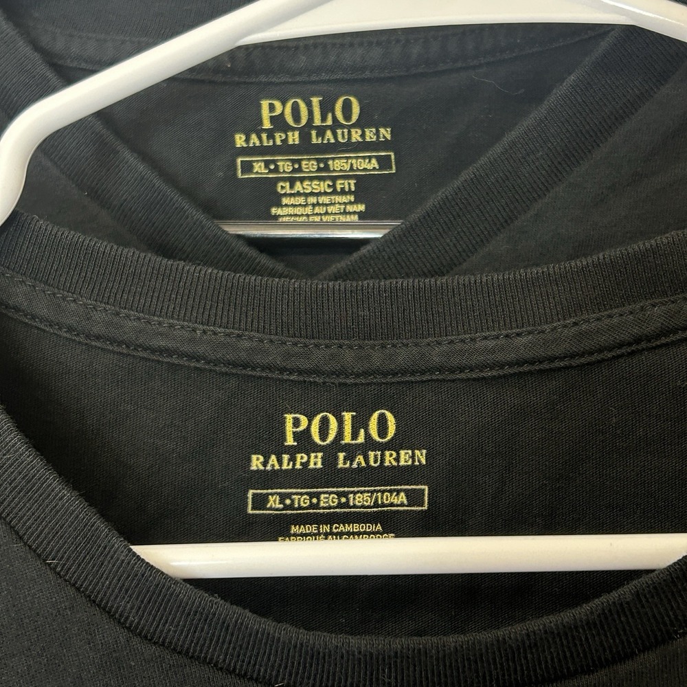Lot Of 2 Polo Ralph Lauren Black T Shirts Men's Size L Crewneck & V Neck